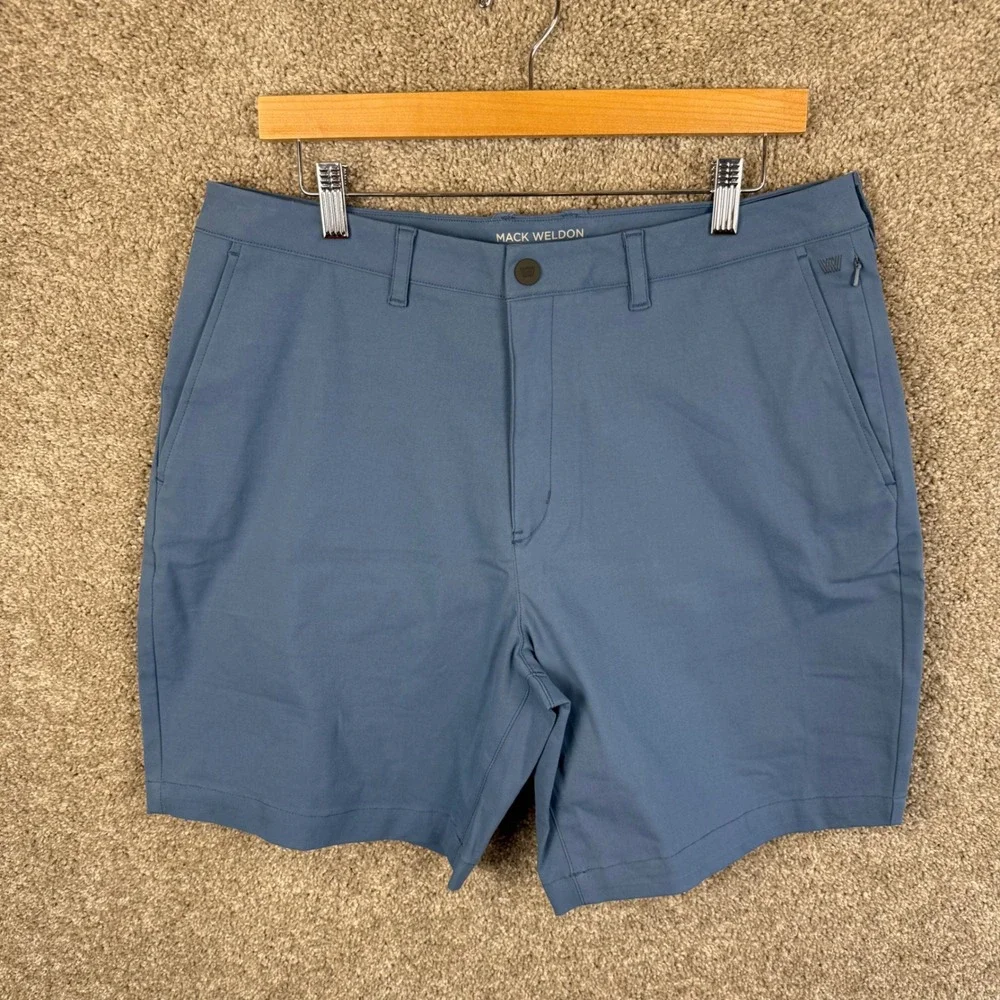 Mack Weldon Radius Shorts Mens 34 Slate Blue Tech Stretch Performance Casual